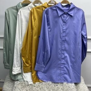 Elegant Women's Dress Shirt Set - Purple, Gold, White, Green
